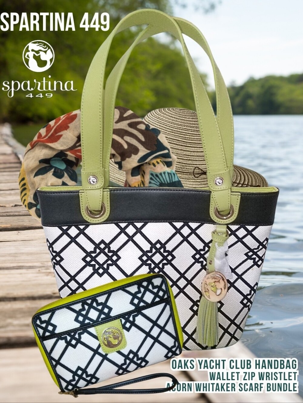 Spartina 449 Seven Oaks Yacht Club Handbag Wallet Acorn Whitaker Scarf Bundle